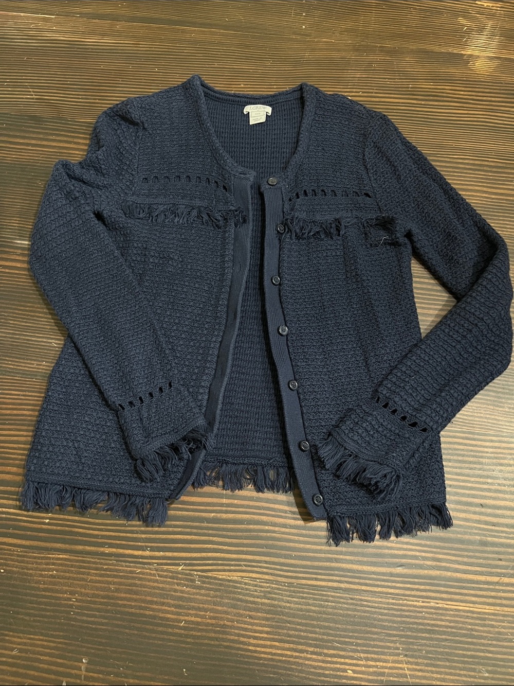 J. Crew Navy Fringe-Trim Knit Cardigan